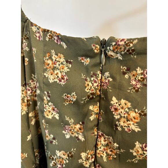 Arula Floral Cottagecore Dress Puff Sleeve Milkmaid Tie Front Green 1X estimated - Picture 6 of 11